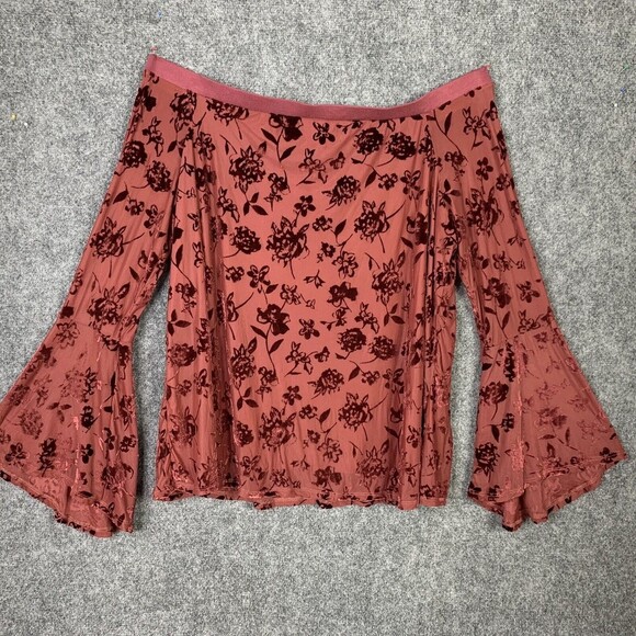 Knox Rose Off Shoulder Embossed Floral Top Women XXL Stretchy Bell Sleeve - Picture 5 of 9